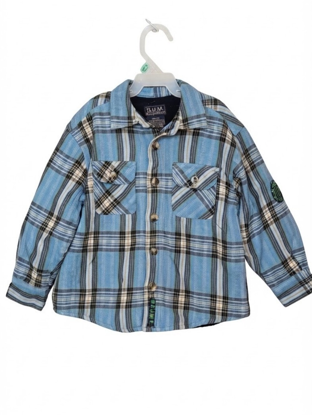 BUM Equipment Boys Blue Plaid Flannel Jacket Winter Fleece Size Small Cotton
